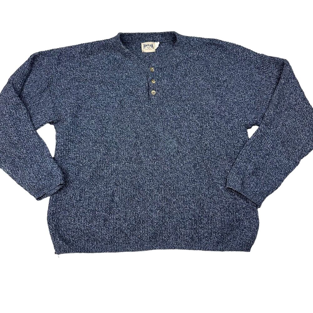 Himalaya Outfitters‎ Henley Sweater Mens XL Blue Good Vintage Marled Knit USA